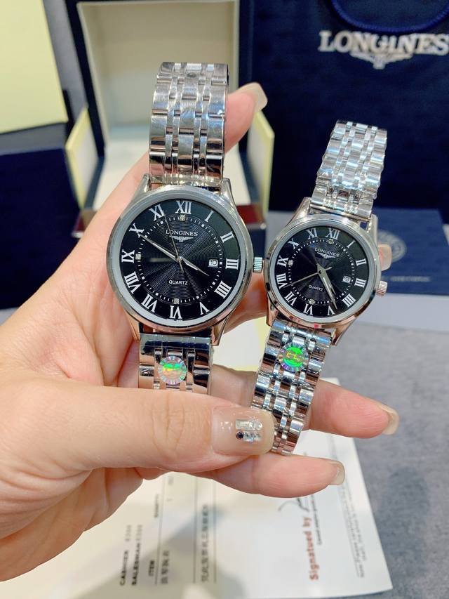 银 玫 钢带加20 独家实拍 认准品质细节 浪琴 Longines 情侣对表 原装进口石英机芯 316L精钢表壳 直径男40Mm女30Mm 厚8Mm如