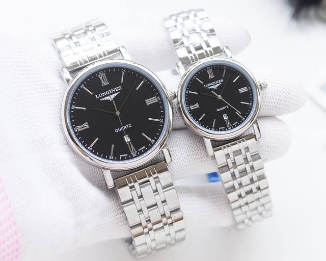 白壳 金壳 钢带20 品牌：浪琴-Longines 类型：情侣腕表 壳套：顶级版316精钢L 表带：进口小牛皮表带 316L精钢表带 机芯：进口石英机芯 镜面：