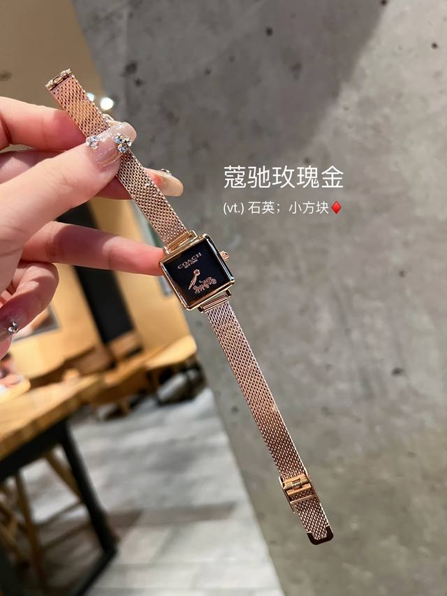 Coach 蔻驰cass系列茶玫瑰表盘小牛皮石英手表女表小方糖小方表 立体感茶玫瑰搭配个性方形表盘 优雅时尚 设计感小巧精致表壳材质 镀金钢 机芯材质 石英机芯