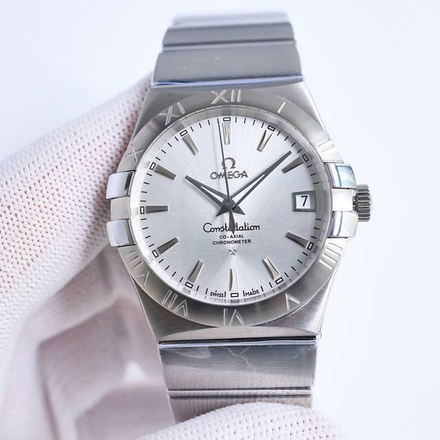 Sj出品 白钢 间金 钻50 欧米茄 Omega 星座系列 38Mm Gr2 市场最高版本 对版黑色风车状摆轮 38毫米欧米茄第四代星座系列男土腕表将星座系列