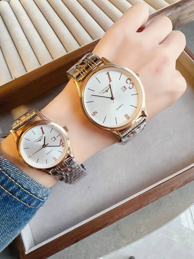 白150玫170 钢带+20 浪琴-Longines 情侣对表 原装进口石英机芯 矿物质玻璃镜面 316L精钢表壳 直径男40Mm女30Mm 厚8Mm如果今天的