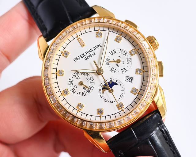 白壳 金壳 新品百达翡丽 Patek Philippe 复杂功能系列男士腕表 奢华优雅 经典的设计无惧时间的考验 镶嵌施华洛钻作为刻度更显示出华贵气质 搭载原装