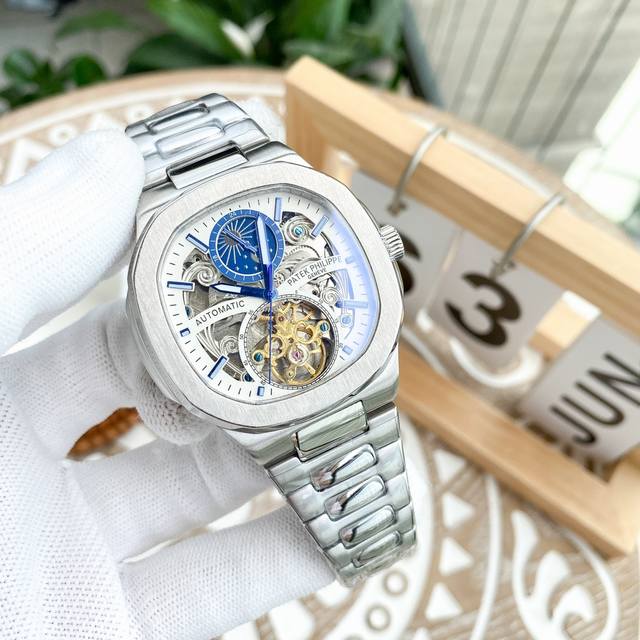 白 -金 钢带+20 百达翡丽 Patek.Philippe 精品男士腕表 多功能镂空设计 尊贵大气 绅士风范 卓越品质 热卖全城 采用全自动机械机芯 顶级31