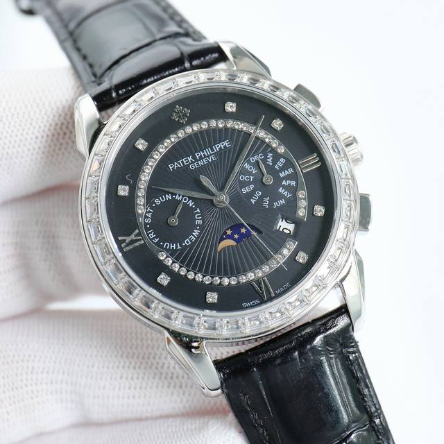 白壳 金壳 Pp最新款式 百达翡丽 Patek Philippe R68 搭配进口9100多功能机芯 零返修 功能 24小时,星期 星辰 月份 进口316精钢