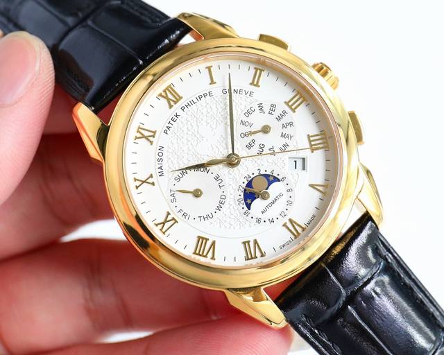 白壳 金壳 2021最新款式 百达翡丽 实拍图 Patek Philippe 贵族的艺术品 搭配进口9100多功能机芯 0返修 功能 24小时,星期 星辰 月份