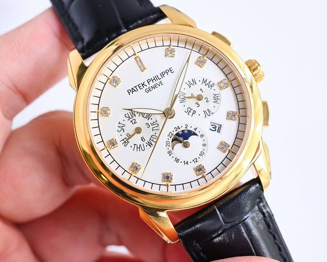 白壳 金壳 新品百达翡丽 Patek Philippe 复杂功能系列男士腕表，奢华优雅，经典的设计无惧时间的考验，镶嵌施华洛钻作为刻度更显示出华贵气质！搭载原装