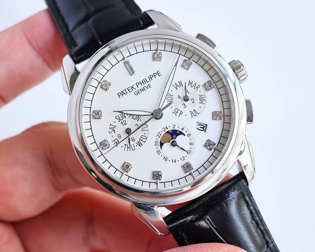 白壳 金壳 新品百达翡丽 Patek Philippe 复杂功能系列男士腕表，奢华优雅，经典的设计无惧时间的考验，镶嵌施华洛钻作为刻度更显示出华贵气质！搭载原装