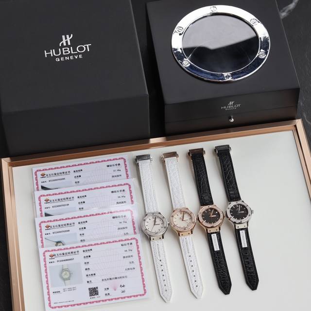 原单宇舶hublot 恒宝 经典融合系列 ！最新推出宇舶女款33Mm，真钻石英高端腕表，真正原单级别，所有配件均可与原版互换使用，表壳共镶嵌1.8真钻36粒，持