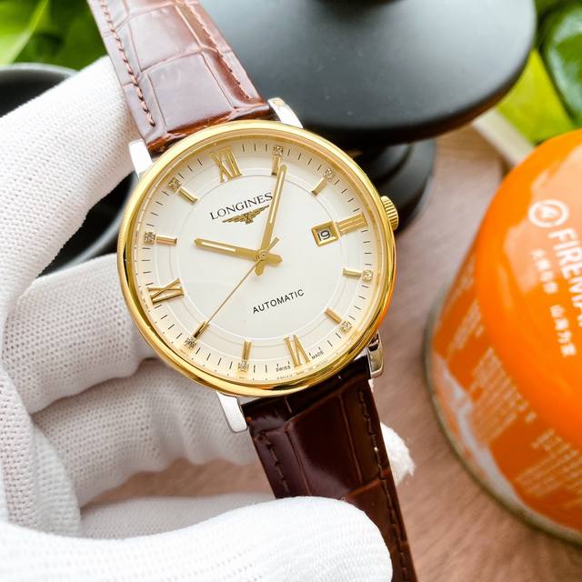 金白同价：皮带 ，钢带 品牌：浪琴-Longines 类型：男士腕表 壳套：顶级版316精钢l 表带：进口小牛皮表带 316L精钢表带 机芯：全自动机械机芯 镜