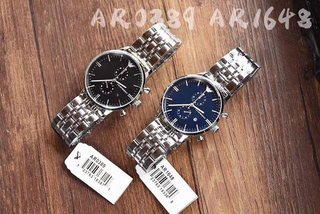 阿玛尼armani 型号：Ar038 强化矿物质玻璃 表带：316L精钢表扣：双按扣尺寸：43Mm*10Mm 简约上下眼功能表盘 时尚大方的银黑彰显成熟 绅士型