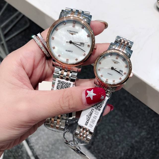 经典款 Longines 浪琴品牌博雅系列情侣对表：男39Mm 女29Mm经典设计，和流利线条的完美化身，彰显着浪琴的典型特质，诠释着优雅定义进口石英机芯，走时