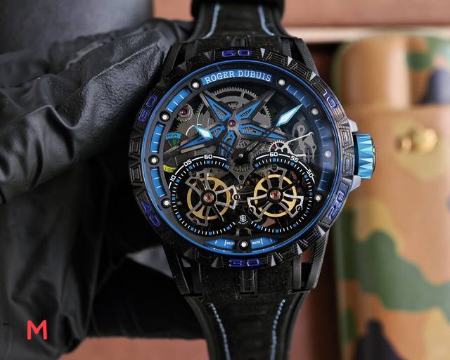 白壳 玫黑 罗杰 杜彼 Roger Dubuis 豪爵 Excalibur 王者系列 自动上链机芯，表壳：46毫米 , Sapphire Crystal Car