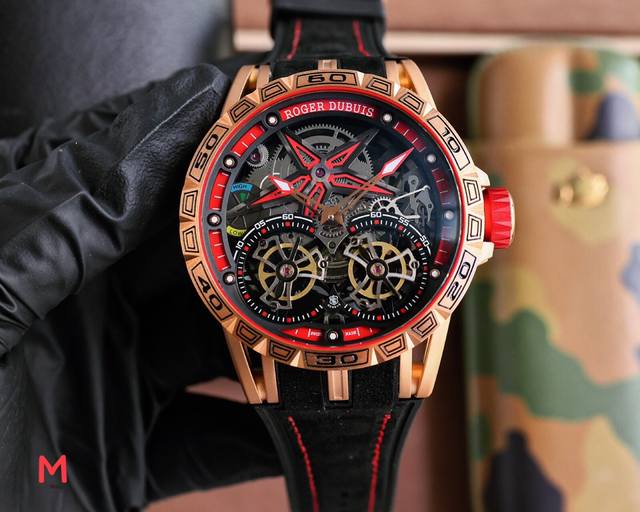 白壳 玫黑 罗杰 杜彼 Roger Dubuis 豪爵 Excalibur 王者系列 自动上链机芯，表壳：46毫米 , Sapphire Crystal Car