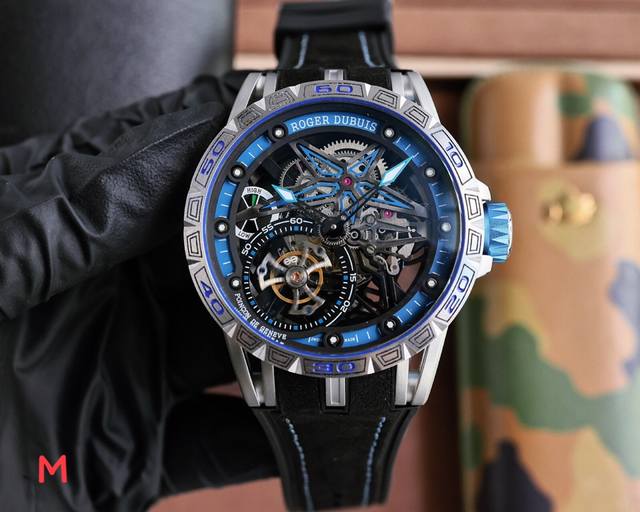 白壳 玫黑 罗杰 杜彼 Roger Dubuis 豪爵 Excalibur 王者系列 自动上链机芯，表壳：46毫米 , Sapphire Crystal Car