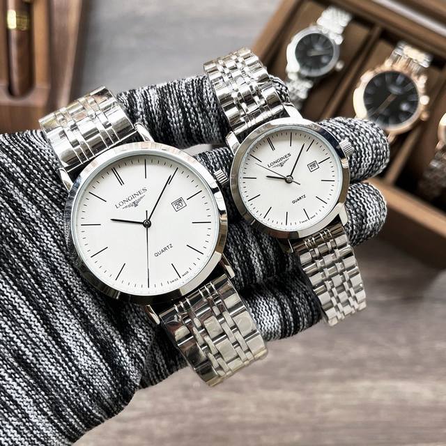 皮带 白壳 金壳 钢带 白壳 金壳 品牌：浪琴－Longines 款式：新款情侣石英腕表 机芯：进口石英-3针机芯 镜面：矿物质玻璃镜面 表壳：316L精钢壳套