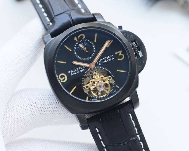 尊享价 品牌：沛纳海-Panerai 类型：男士腕表 壳套：顶级版316精钢l 表带：进口小牛皮表带 机芯：全自动机械机芯 镜面：矿物质防刮镜面玻璃 尺寸：直径