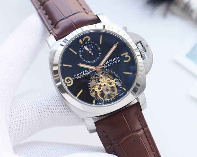 尊享价 品牌：沛纳海-Panerai 类型：男士腕表 壳套：顶级版316精钢l 表带：进口小牛皮表带 机芯：全自动机械机芯 镜面：矿物质防刮镜面玻璃 尺寸：直径