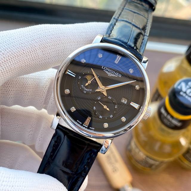 金白同价：皮带 ，钢带 品牌：浪琴-Longines 类型：男士腕表 壳套：顶级版316精钢l 表带：进口小牛皮表带 316L精钢表带 机芯：全自动机械机芯