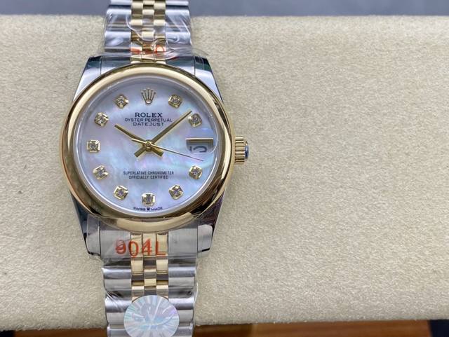 Sk Factory 女款 劳力士rolex 单历 日志型31Mm 直径 31Mm 机芯 搭载全自动机械机芯 圈口 劳力士ringcommand三角坑纹 光圈