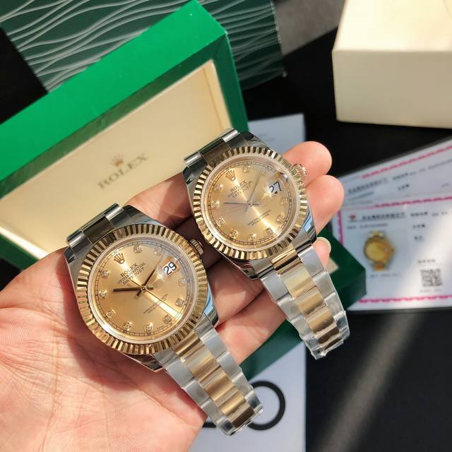 Rolex- 劳力士日志型！男款41Mm完美尺寸。女款36Mm尺寸。真正的18K包真金，持gtc中国权威认证证书，百分百真金可验可查询！劳力士日志型系列是经典腕