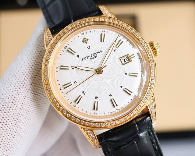 白 -金 。2024百达翡丽-Patek Philippe-火热新款式，百达翡丽新款锅盖，耗时长达8个月！超薄男士自动机械腕表，采用进口原装9015机芯，每小时