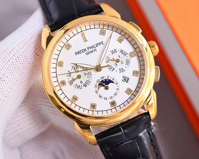 白壳 金壳 新品百达翡丽 Patek Philippe 复杂功能系列男士腕表，奢华优雅，经典的设计无惧时间的考验，镶嵌施华洛钻作为刻度更显示出华贵气质！搭载原装