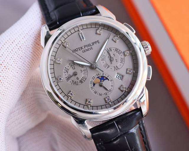 白壳 金壳 新品百达翡丽 Patek Philippe 复杂功能系列男士腕表，奢华优雅，经典的设计无惧时间的考验，镶嵌施华洛钻作为刻度更显示出华贵气质！搭载原装