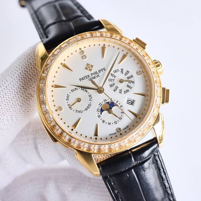 Tw出品 白壳 金玫壳 百达翡丽patek Philippe 复杂系列六针男表爆款 多功能腕表！Gv1 1搭载原装进口9100星期月份月相动能功能机芯机械表！P