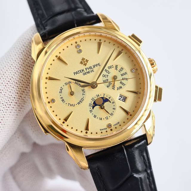 Tw出品 白壳 金玫壳 百达 翡丽patek Philippe 复杂系列六针男表爆款 多功能腕表！Gv1 1搭载原装进口9100星期月份月相动能功能机芯机械表！