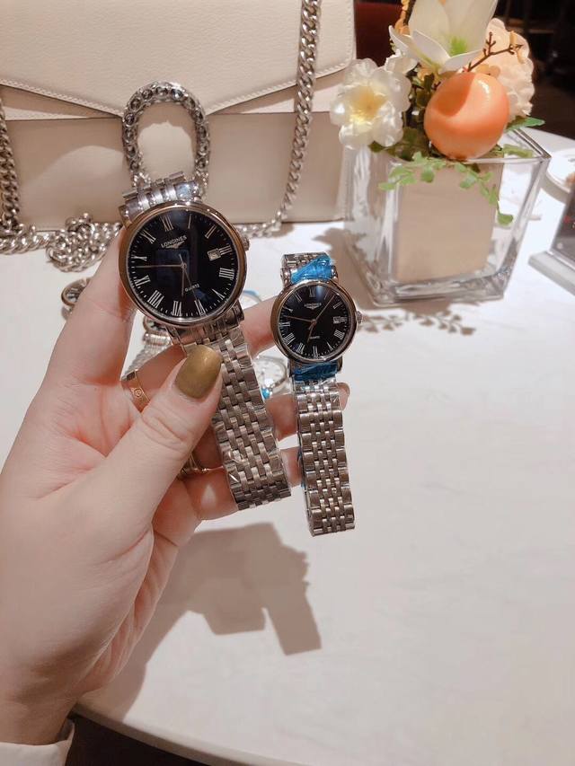 经典罗马字面，销量冠军 Longines 浪琴品牌博雅系列情侣对表：男39Mm 女29Mm经典设计，和流利线条的完美化身，彰显着浪琴的典型特质，诠释着优雅定义进