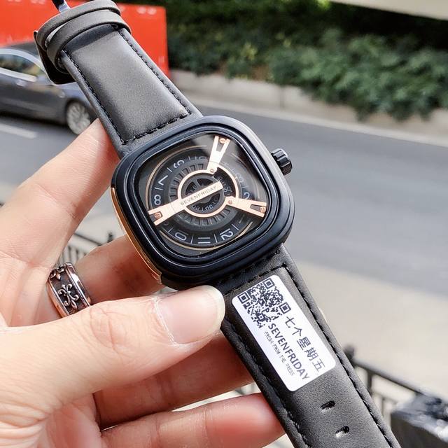 特价 七个星期五-Sevenfriday空气动力学得标志原版复刻男士腕表ips颅内电镀，原版一模一样哦 高端矿物质耐磨进口小牛皮表带，进口石英机芯 尺寸：47M