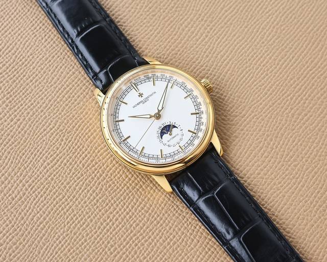 白 -金 Tw江诗丹顿 Vacheron Constantin 传袭系列男士腕表！全新复杂日月星辰多功能腕表，超强夜光。搭载原装进口2824-2自动上链机械机芯