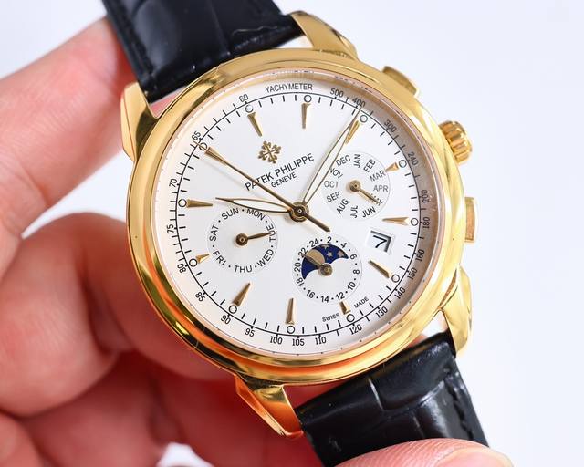 白壳 金壳 百达翡丽patek Philippe 复杂功能腕表，典雅高贵，搭配进口9100机芯 零返修 功能 24小时,星期，星辰，月份 进口316精钢！搭配意