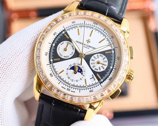 白 -金 最高端品质 江诗丹顿 Vacheron Constantin Vc 男士腕表.全新复杂日月星辰多功能腕表. 机心：搭载原装进口9100多功能自动上链机