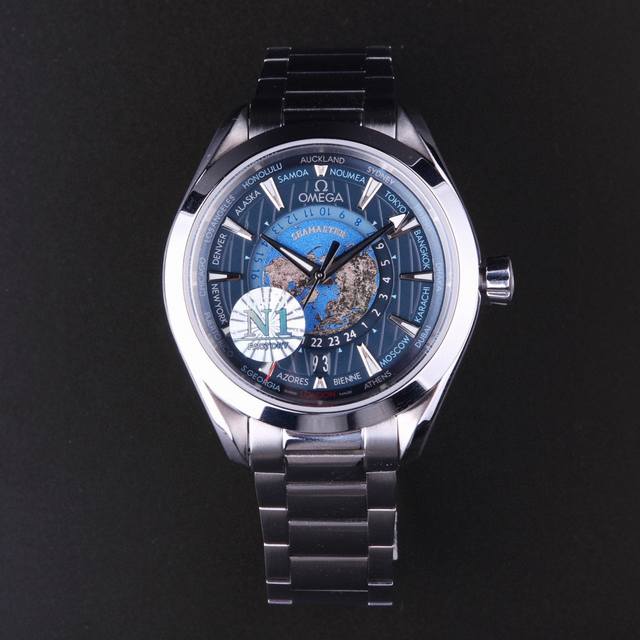 Sj出品 N1Factory 欧米茄 Omega 海马系列220.10.43.22.03 1 欧米茄世界时腕表 激光烧蚀蓝色海洋，陆地浮雕勾勒，24小时hesa