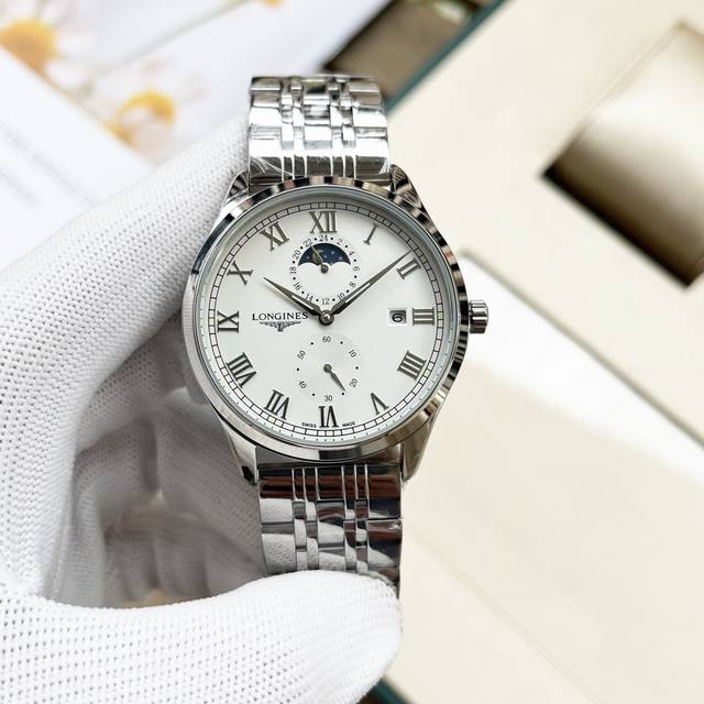 白 -金 钢带+20，浪琴-Longines 精品男士腕表全新多功能设计，尊贵大气，绅士风范，卓越品质，热卖全城。采用全自动机械机芯，顶级316精钢表壳，矿物质