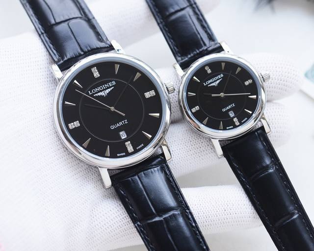 白壳 金壳 钢带20 品牌：浪琴-Longines 类型：情侣腕表 壳套：顶级版316精钢l 表带：进口小牛皮表带 316L精钢表带 机芯：进口石英机芯 镜面：