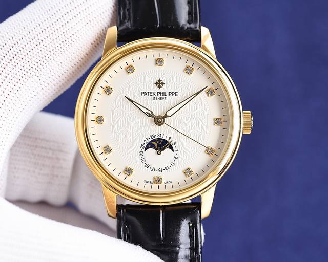 白 金 2024百达翡丽patek Philippe 最新款男士腕表！全新复杂日月星辰多功能腕表，超强夜光。搭载原装进口2824-2自动上链机械机芯，汇集月份显