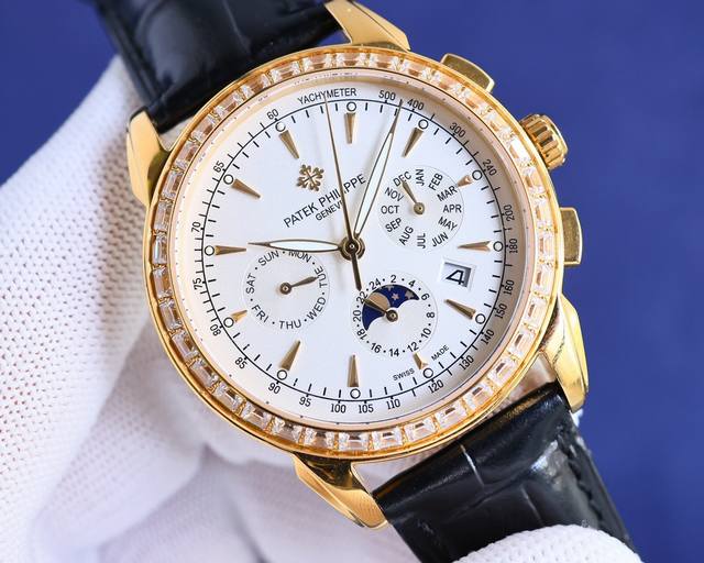 独具匠心 : 白 ，金 ，百达翡丽patek Philippe 复杂功能腕表，典雅高贵，搭配进口9100机芯 零返修 功能 24小时,星期，星辰，月份 进口31