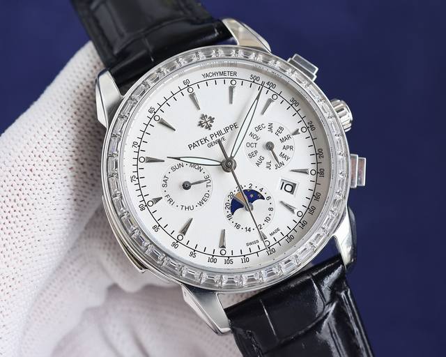 独具匠心 : 白 ，金 ，百达翡丽patek Philippe 复杂功能腕表，典雅高贵，搭配进口9100机芯 零返修 功能 24小时,星期，星辰，月份 进口31