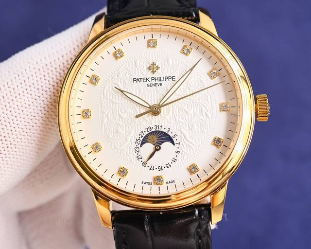 新款单品 : 白 ，金玫 2024新品墙裂推荐，百达翡丽patek Philippe 最新款男士腕表！全新复杂日月星辰多功能腕表，超强夜光。搭载原装进口2824