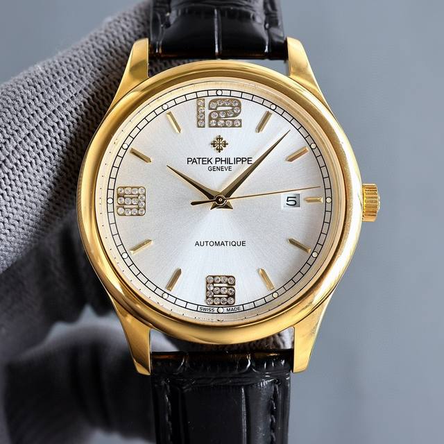 白 金 Tw最新力作热门款 百达翡丽 Patekphilippe 字面上数字采用钻石设计，最高版本高级自动腕表！男士腕表简单不失大气 40Mm表径，316精钢表