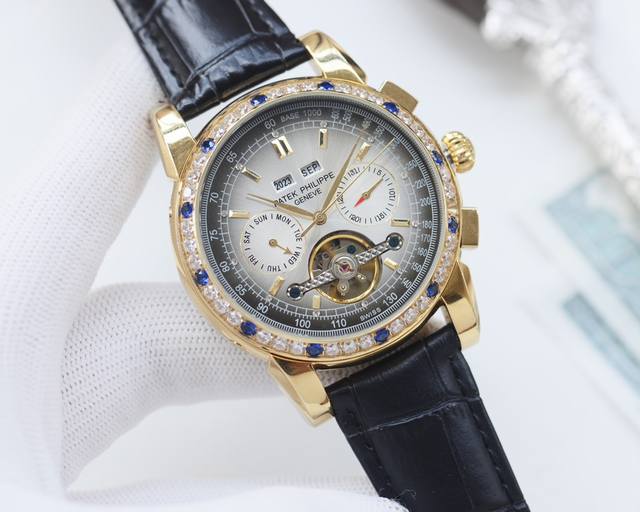 尊享价： 品牌：百达翡丽-Patek Philippe 类型：男士腕表 壳套：顶级版316精钢l 表带：316L精钢表带 机芯：全自动进口机械机芯 镜面：矿物质