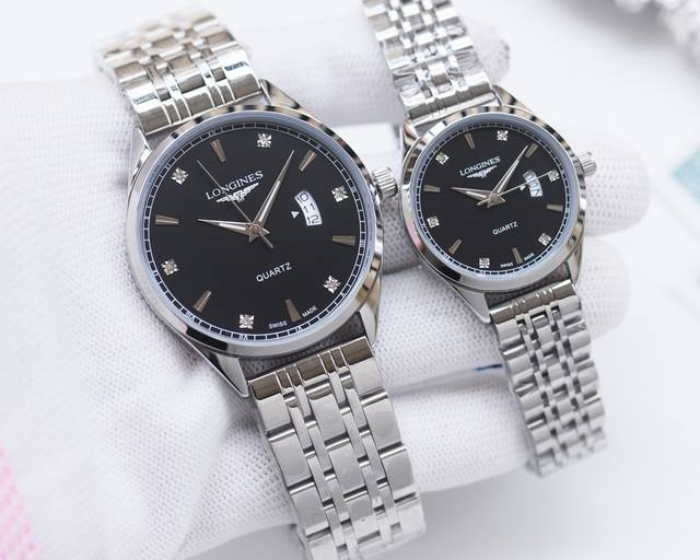 白壳 金壳 钢带20 品牌：浪琴-Longines 类型：情侣腕表 壳套：顶级版316精钢l 表带：进口小牛皮表带 316L精钢表带 机芯：进口石英机芯 镜面：