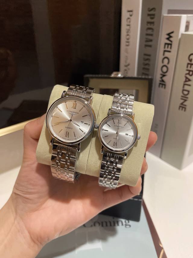 白 金 钢带加20 品牌： 浪琴-Longines 类型：情侣对表 表壳：316精钢 做工优质 表带：进口小牛皮 316精钢 两种可选 机芯：进口石英机芯 走时