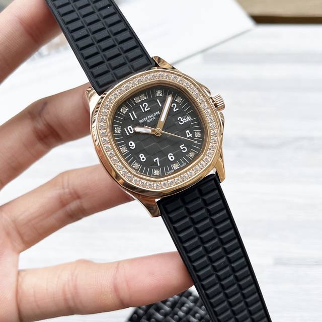 白 金 钻10 百达翡丽 Patek Philippe-最新手雷腕表独家首发原装进口石英机芯矿物质玻璃镜面 316精钢表壳表盘镶钻高端大气直径女35.6X7.7