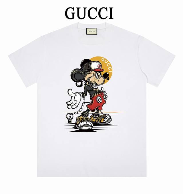 Gucci古驰 双纱纯棉270克重 新款印花短袖t恤 颜色：黑 白 码数：M L Xl 2Xl