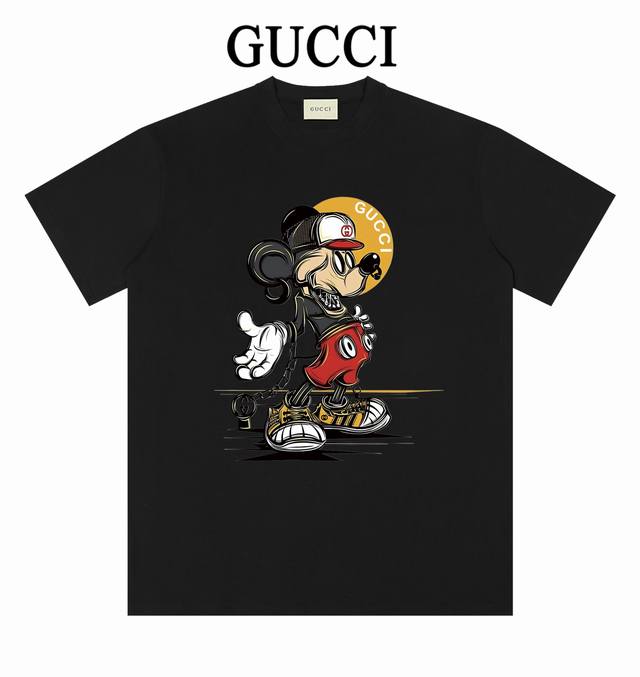 Gucci古驰 双纱纯棉270克重 新款印花短袖t恤 颜色：黑 白 码数：M L Xl 2Xl