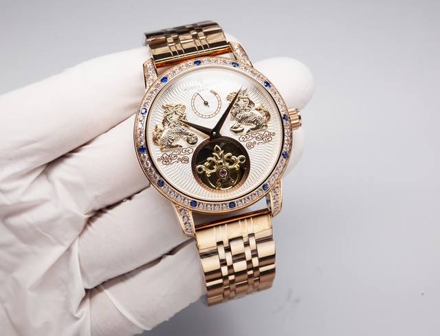 白钢 . 金20. 全新升级 钻圈版 Vacheron Constantin 江诗丹顿 Traditionnelle Tourbillon Qilin 陀飞轮腕