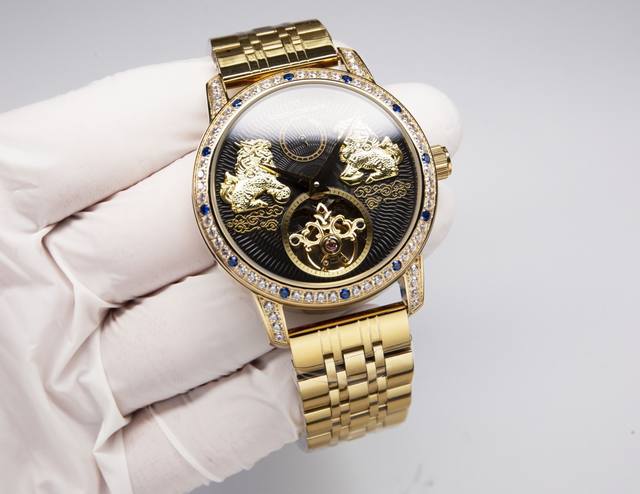 白钢 . 金20. 全新升级 钻圈版 Vacheron Constantin 江诗丹顿 Traditionnelle Tourbillon Qilin 陀飞轮腕